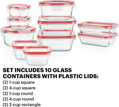Pyrex Freshlock (4-Pack) Mixed Sized Glass Food Storage Containers Set, Airtight & Leakproof Plastic Locking Lids BPA-Free, Meal Prep Containers Set, Freezer Dishwasher Microwave Safe