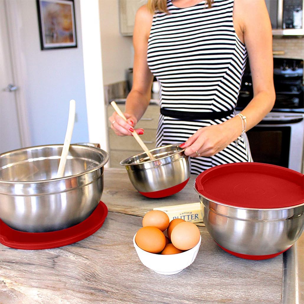 Stainless Steel Mixing Bowls with Lids and Non Slip Bases (Set of 5, Black)