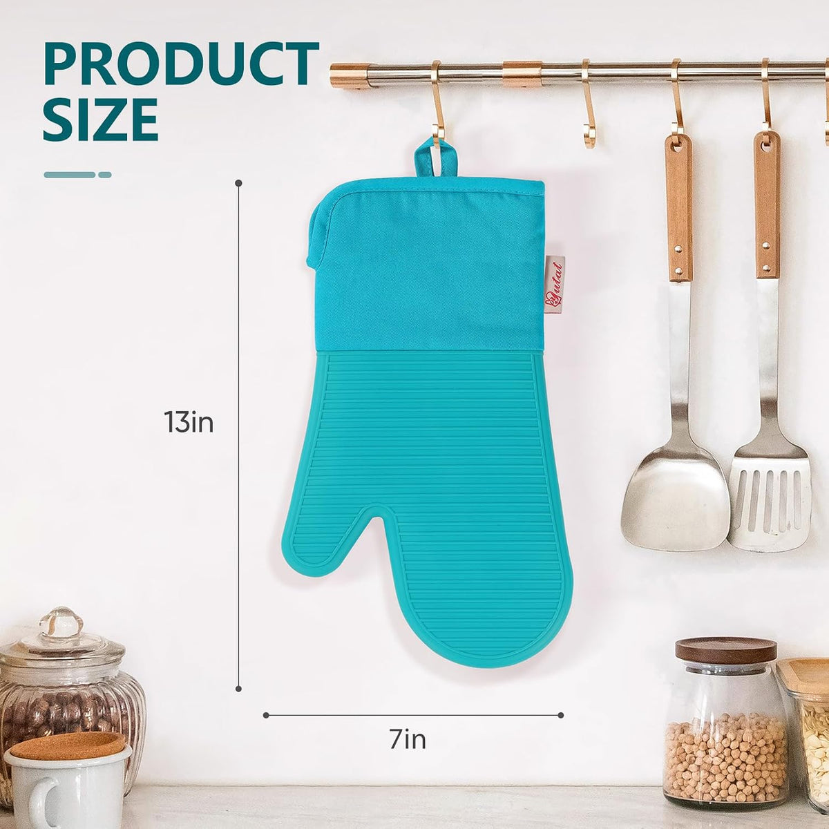Yutat Silicone Oven Mitts - Oven Mitts and Pot Holders Sets Made of Non-Slip & BPA-Free Silicone, High Heat Resistant 500 Degrees, Perfect for Kitchen Cooking Baking BBQ, Peak Green