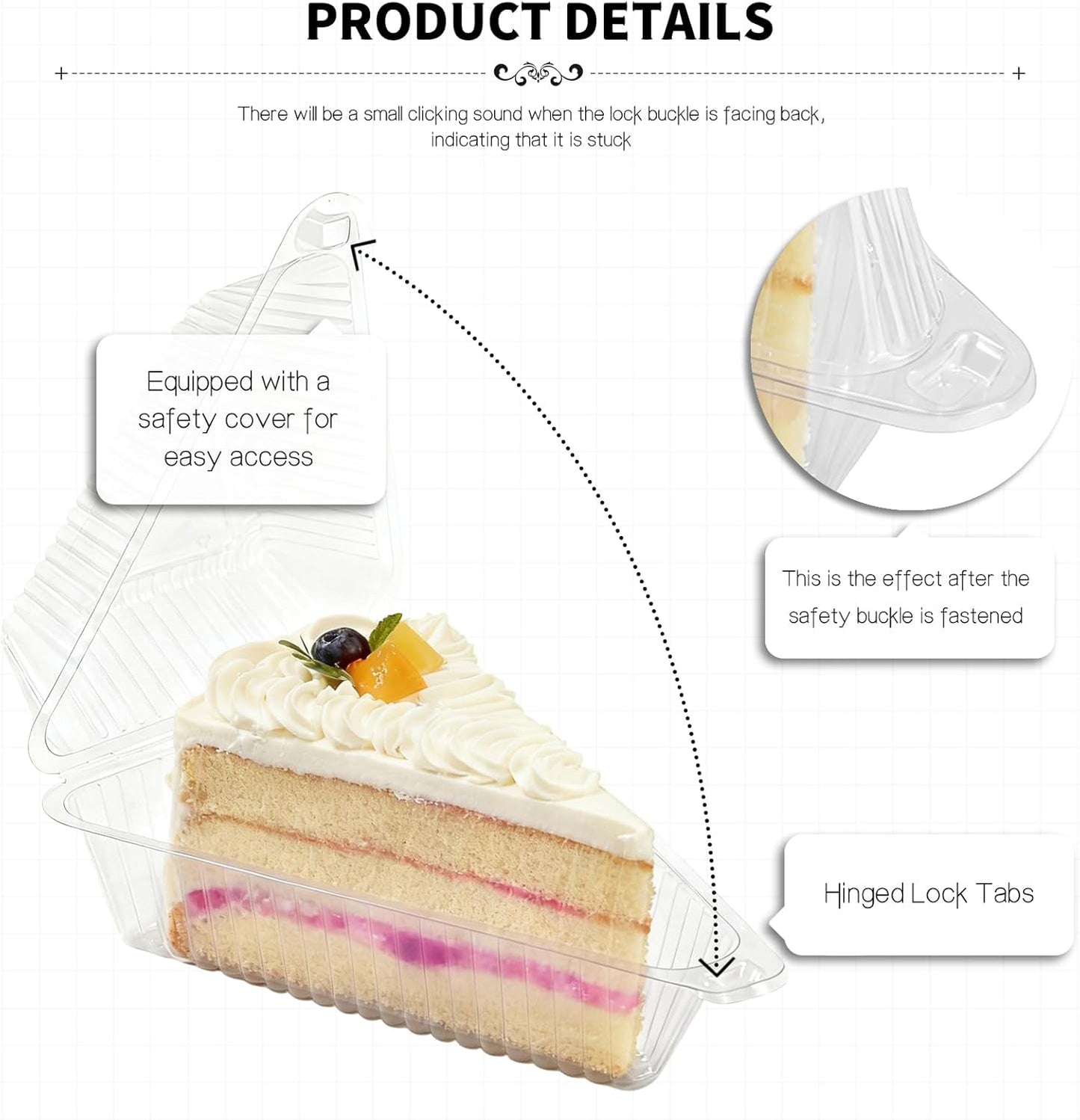 YOIYINI 100Pcs Cake Slice Containers,Pie Slice Containers for 6”-8” Diameter Cake or Pie Slices,Individual Cheesecake Containers,Plastic Boxes for Take Out Packaging, Bakery and Cafe Cake Carriers