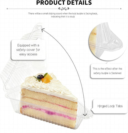 YOIYINI 100Pcs Cake Slice Containers,Pie Slice Containers for 6”-8” Diameter Cake or Pie Slices,Individual Cheesecake Containers,Plastic Boxes for Take Out Packaging, Bakery and Cafe Cake Carriers