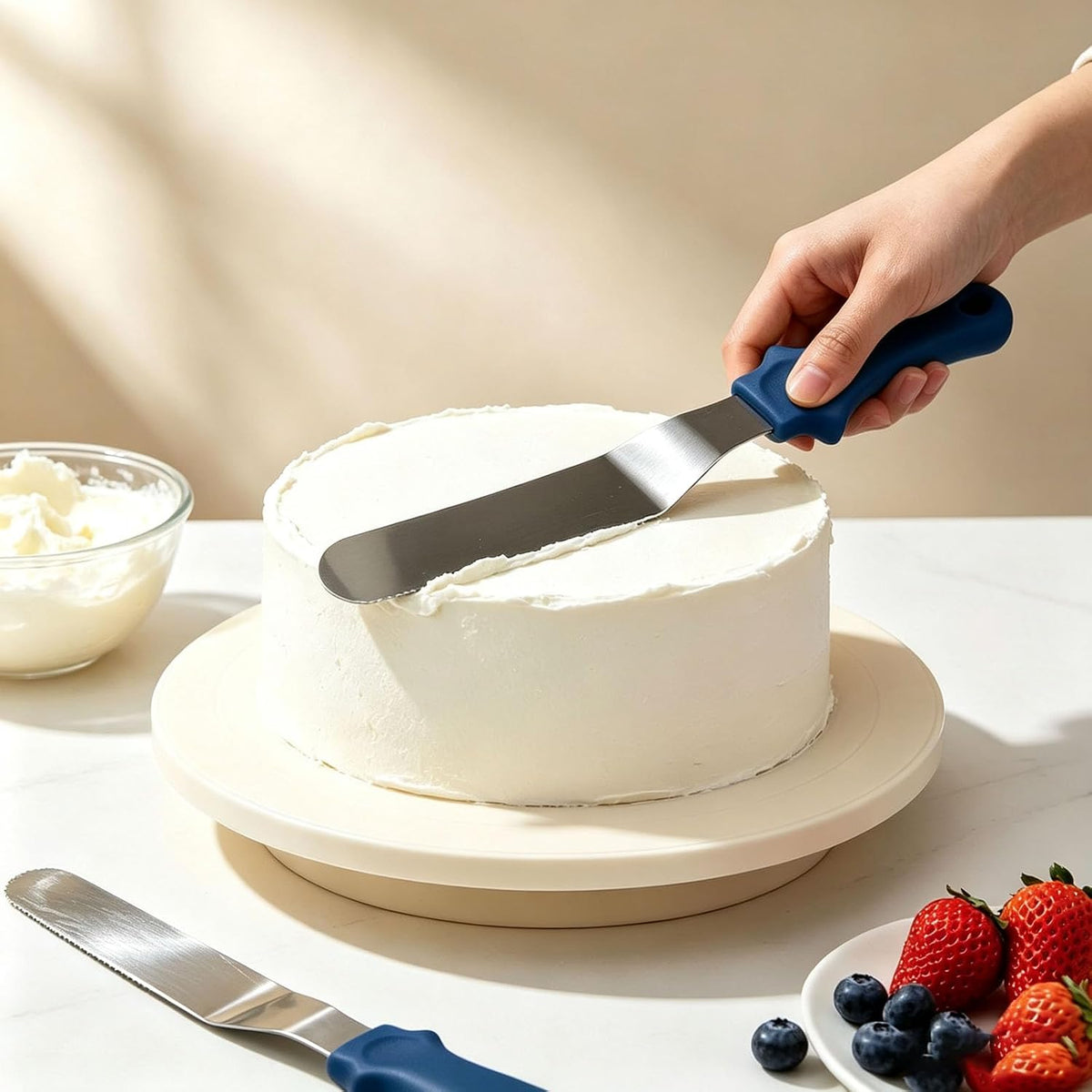 BoAn 3-Piece Stainless Steel Cake Decorating Spatulas with Straight, Offset & Tapered Blades, Small Frosting Spatula Set with Non-Slip Handle for Baking, Pastry, Cookie & Cake Decorating