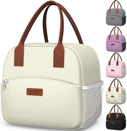 HOTOR Lunch Bag for Women & Men - Wear-Resistant Insulated Lunch Box with Large Capacity, Multi-Functional Cooler Bag for Office, Picnic, Pink with White Daisy, 10L,10.60" x 5.90" x 9.50"