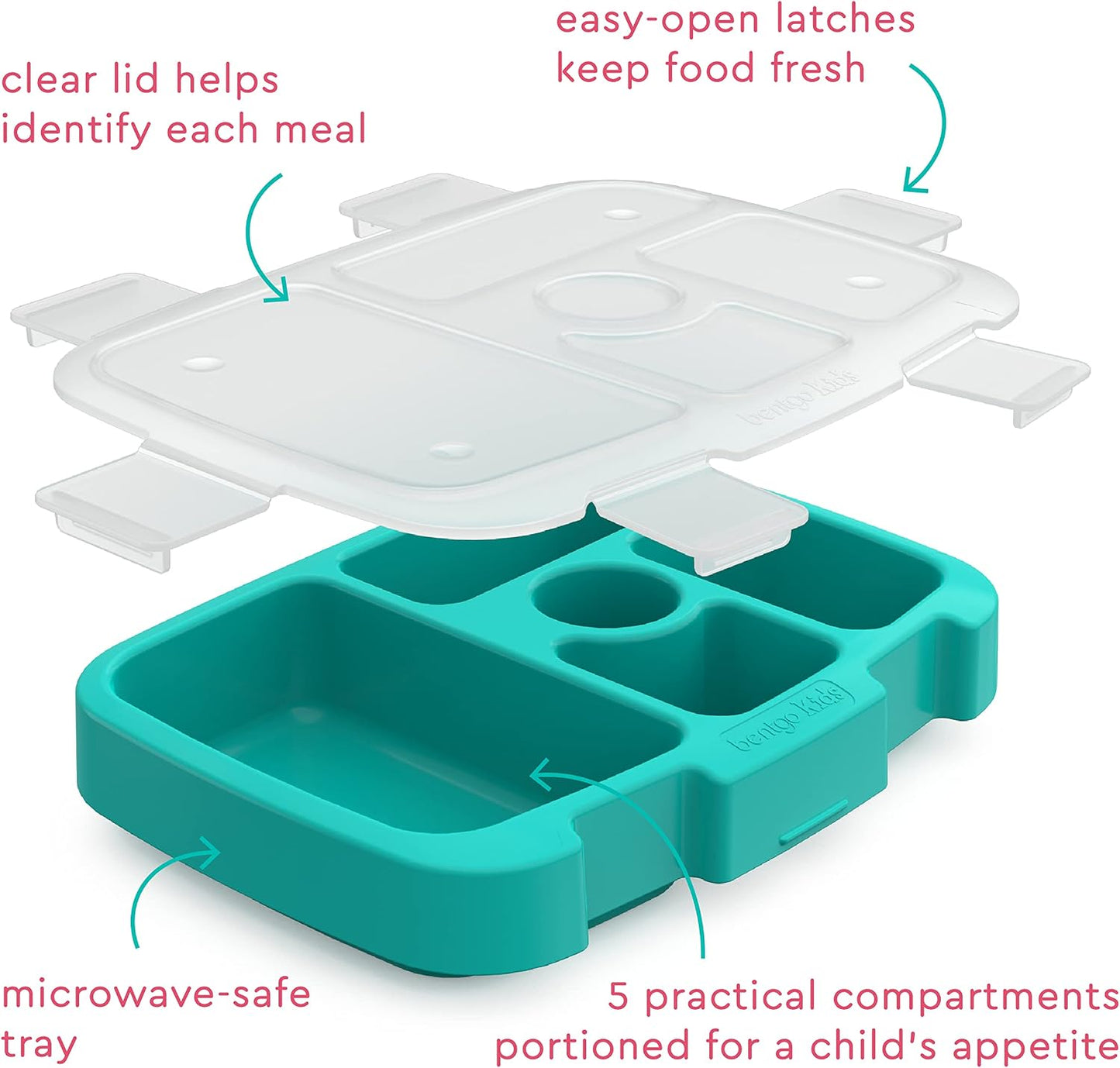 Bentgo® Kids Prints Tray with Transparent Cover - Reusable, BPA-Free, 5-Compartment Meal Prep Container with Built-In Portion Control for Healthy Meals At Home & On the Go (Mermaids in the Sea)