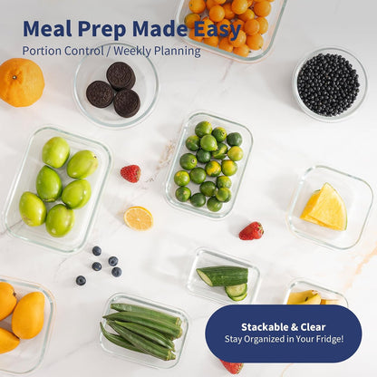 GENICOOK Glass Food Storage Containers With Glass Lids Bento Box Set Lunch Box Eco Friendly Meal Prep Containers Airtight – Plastic Free, Silicon Sleeve Bpa Free 4.4cup/ 5 * 1050ml