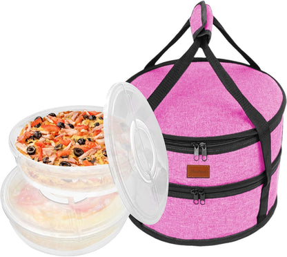 12" 2 Pack Pie Carrier with Lid and Insulated Food Carrying Case Bag, Reusable Food Storage Containers for Pies, Cheesecake, Pizza, Nuts Fruit