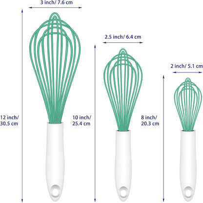 OYV Dishwasher Safe Silicone Whisk, Sealed Waterproof Design Set of 3, Professional Kitchen Whisks for Cooking Non-Scratch, Silicone & Stainless Steel Whisk, Heat Resistant Balloon Egg Beater, Black