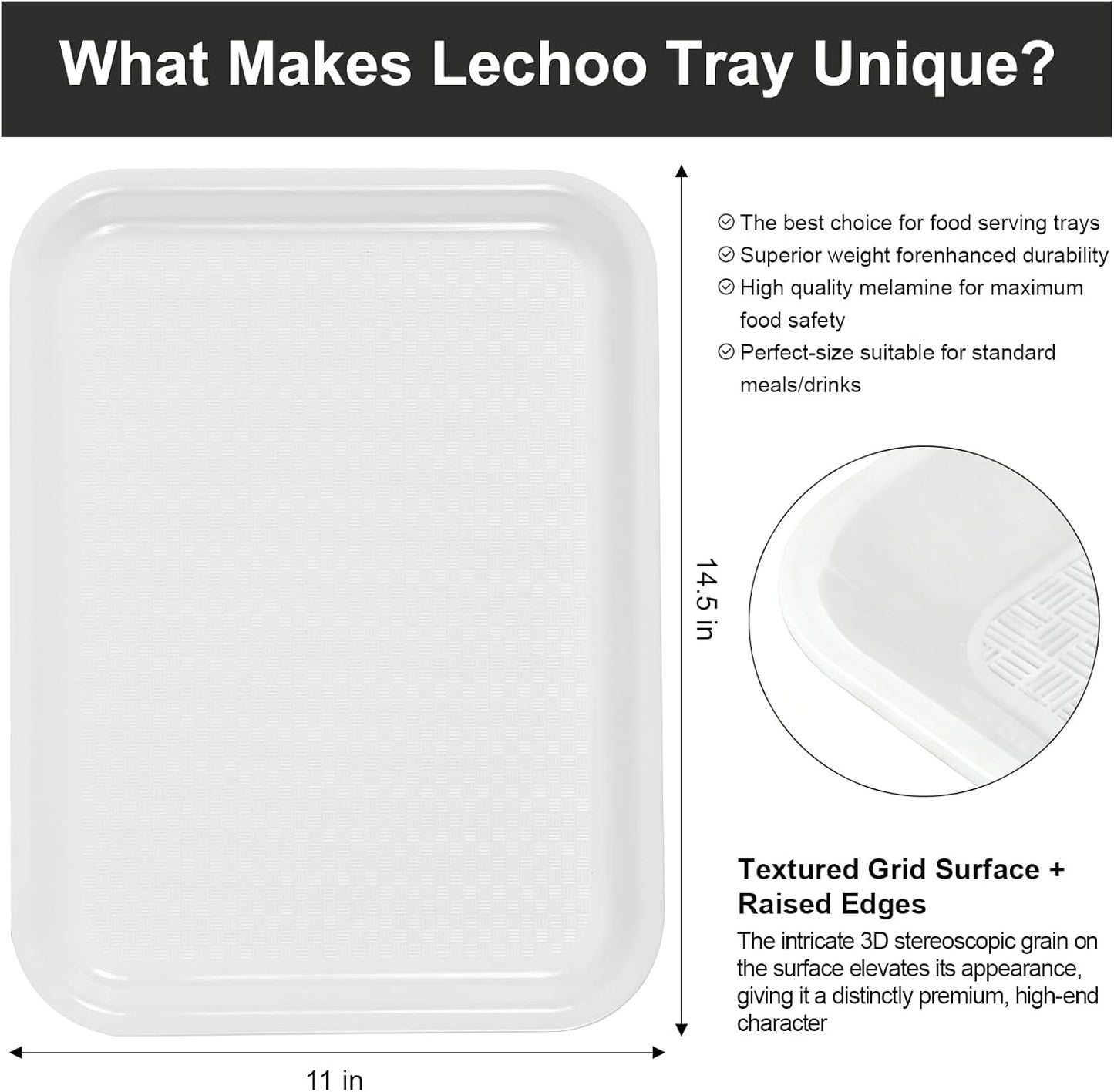 2pcs Melamine Serving Trays Set Two Tone 14.5" x 11" Large White Black Reusable Serving Platters for Cookie, Appetizer, Snack, Dessert, Party Food Display, Rectangular Party Trays and Platters