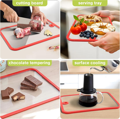 Glass Cutting Board,2Pcs Durable Clear Non Toxic Tempered Glass Cutting Board for Kitchen,Chopping Board Set with Non-Slip Silicone Edge & Hanging Hole,BPA-Free,Dishwasher Safe,Heat Proof