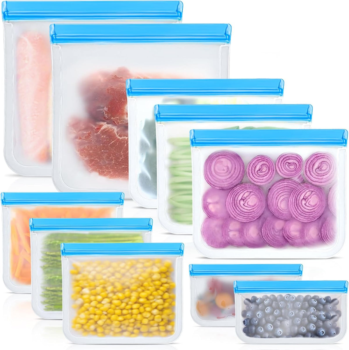 30 Pack Reusable Silicone Food Storage Bags, 4 Size Leak proof Dishwasher Safe Reusable Freezer Bag for Food Storage Containers Lunch Bags for Sandwich, Marinate Meat, Fruit