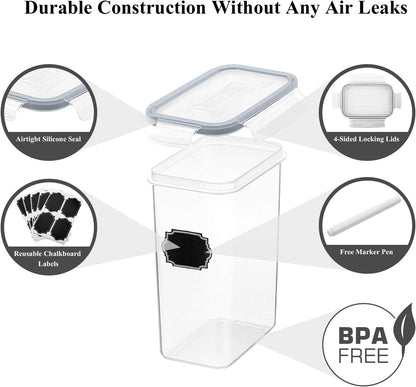 Wildone Airtight Food Storage Containers with Lids, 14PC Plastic Kitchen Storage Containers for Pantry Organization and Storage, Cereal, Flour and Sugar Containers, Include 20 Labels & Pen