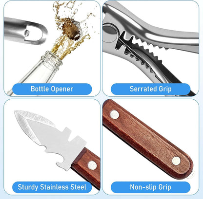 2026 New Oyster Shucker & 2 Shucking Knife Kit with Safety Gloves, Stainless Steel Oyster Opener Easy Leverage Design for Safe Fast Oyster Shucking Keep the Juice