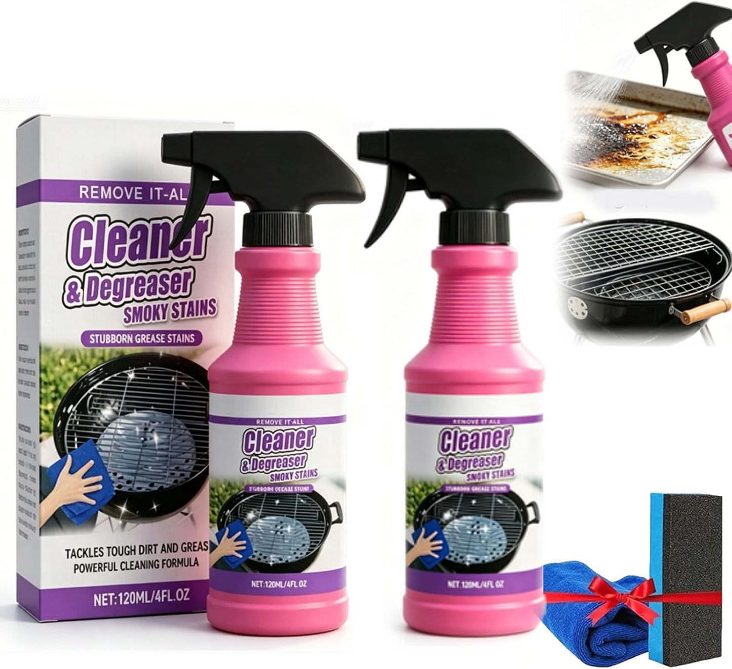 Fast-Acting Heavy-Duty Grill Degreaser Spray, 120ml BBQ Grill Cleaner, 𝐆rill and Smoker Cleaner and Degreaser, 𝐆rill 𝐂leaner for Outdoor Grills, Heavy Duty for Burnt Food & Grease (1 PC)