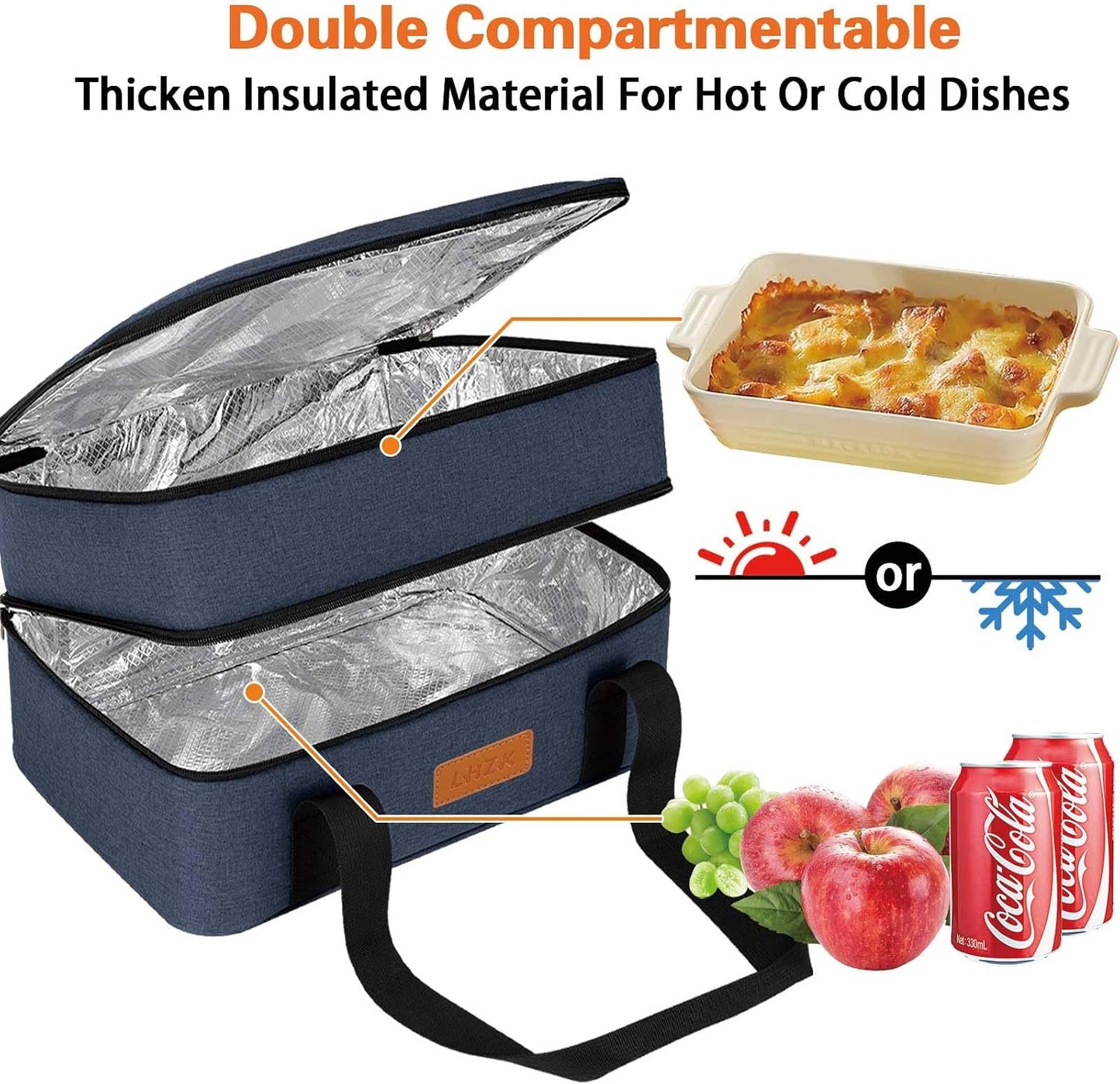LHZK Insulated Casserole Carriers for Hot or Cold Food, Lasagna Holder Tote for Potluck Parties, Beach, Picnic, Travel, Fits 11x15 or 9x13 Dish (Black)