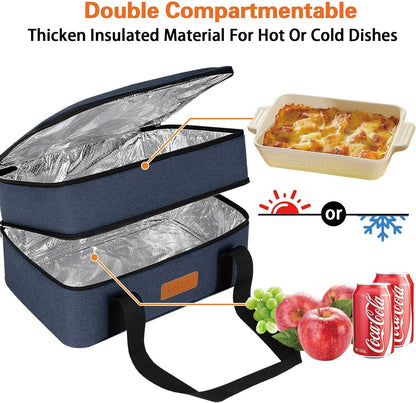 LHZK Insulated Casserole Carriers for Hot or Cold Food, Lasagna Holder Tote for Potluck Parties, Beach, Picnic, Travel, Fits 11x15 or 9x13 Dish (Black)