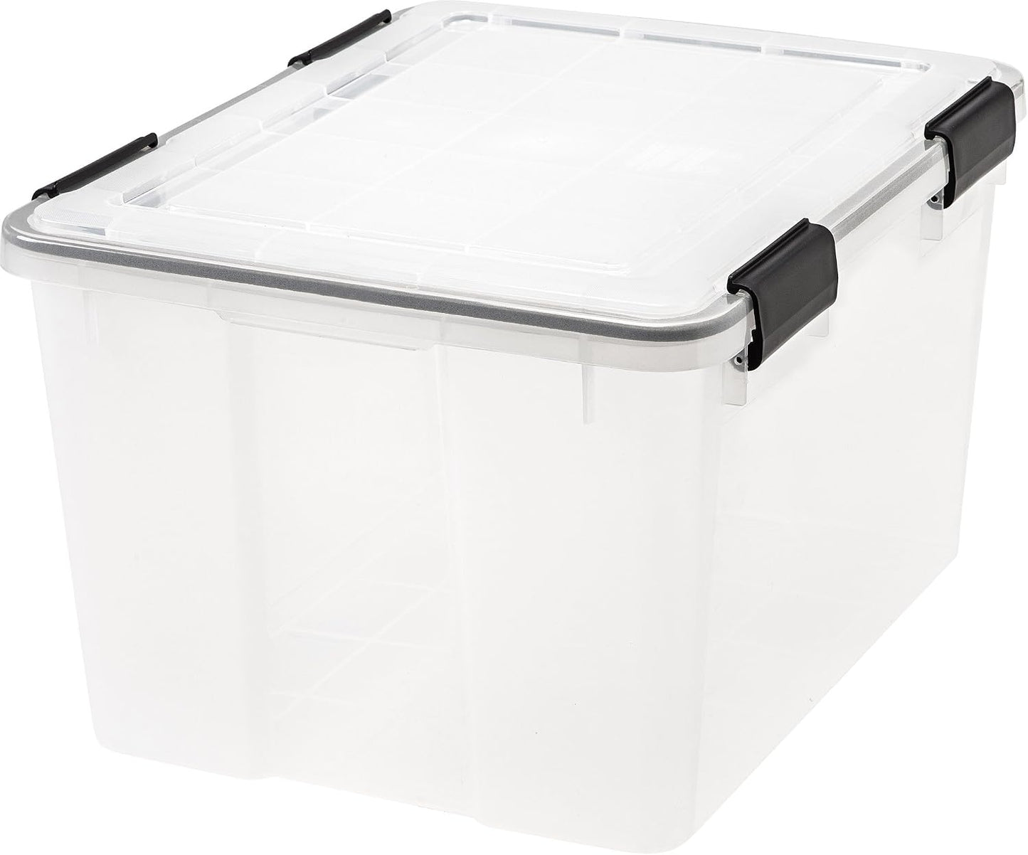 IRIS USA WeatherPro Storage Bins with Lids, 47 Qt, Gasket Seal, 2 Pack | Airtight gasket helps protect clothing, shoes, crafts, keepsakes, and household supplies from moisture and dust.