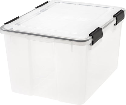 IRIS USA WeatherPro Storage Bins with Lids, 47 Qt, Gasket Seal, 2 Pack | Airtight gasket helps protect clothing, shoes, crafts, keepsakes, and household supplies from moisture and dust.