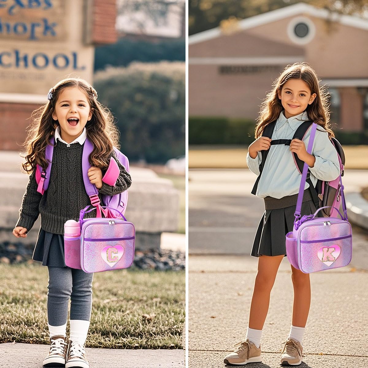 RHCPFOVR Kids Initial Lunch Bag - Insulated Lunch Box for Boys Girls,Washable Lunch Bag and Reusable Toddler Leak-proof Lunchbox for School and Daycare - Colors B