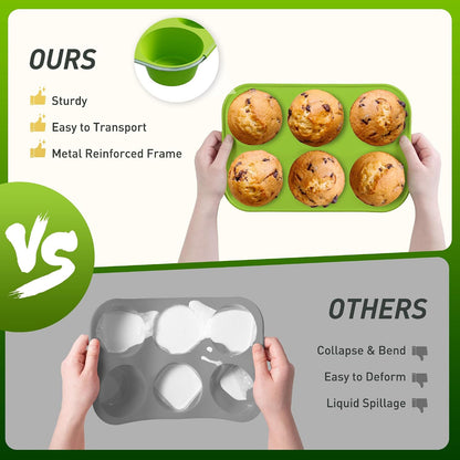 2 Pack 12 Cups Silicone Muffin Pan with Metal Reinforced Frame Regular Size Silicone Molds Cupcake Cake Baking Pans Cookie Baking Chocoflan Cupcake Mold Nonstick Muffin Tin Home Baking Supplies