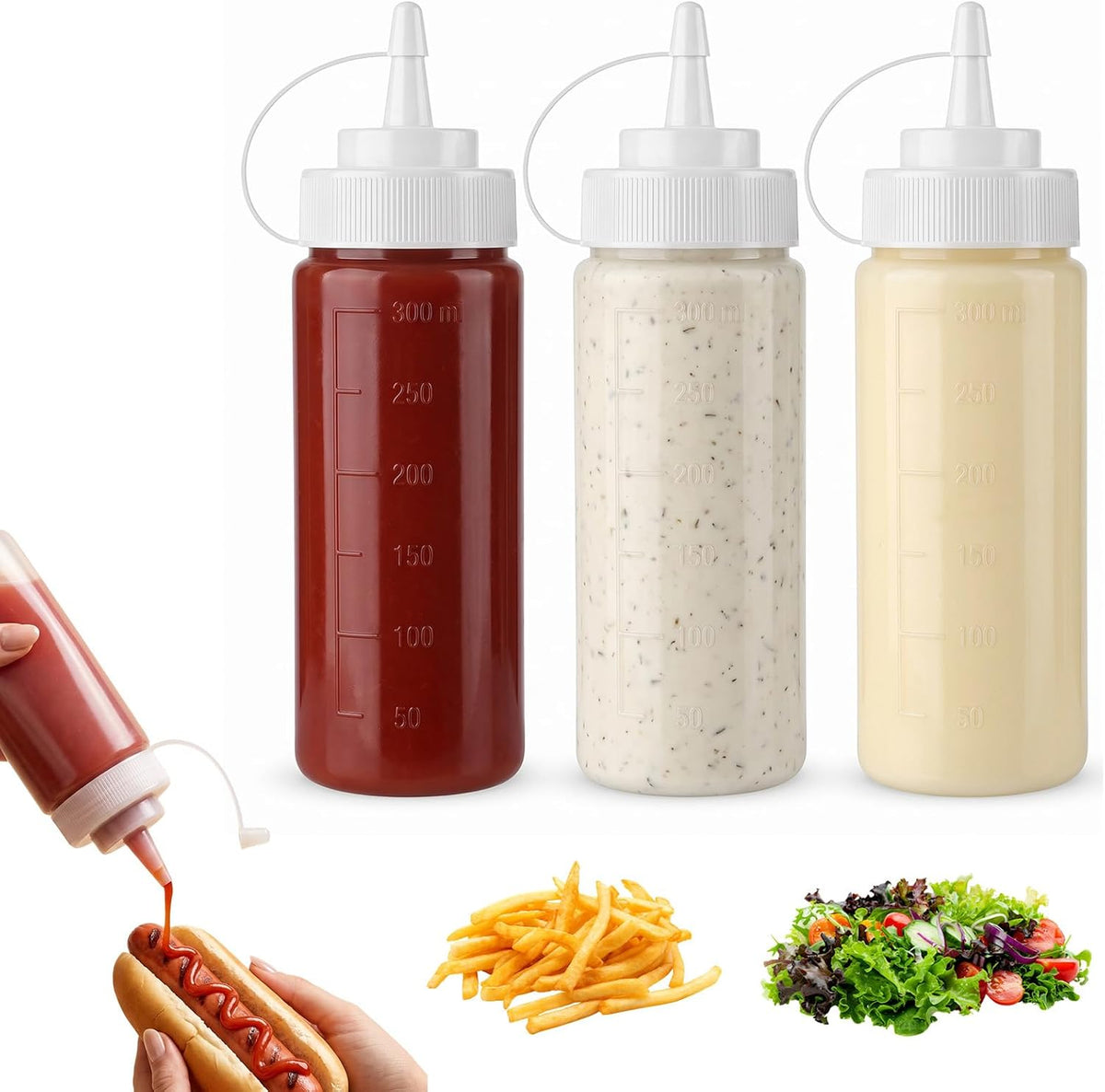 3PCS 12oz Squeeze Bottles for Sauces, Condiment Squeeze Bottles