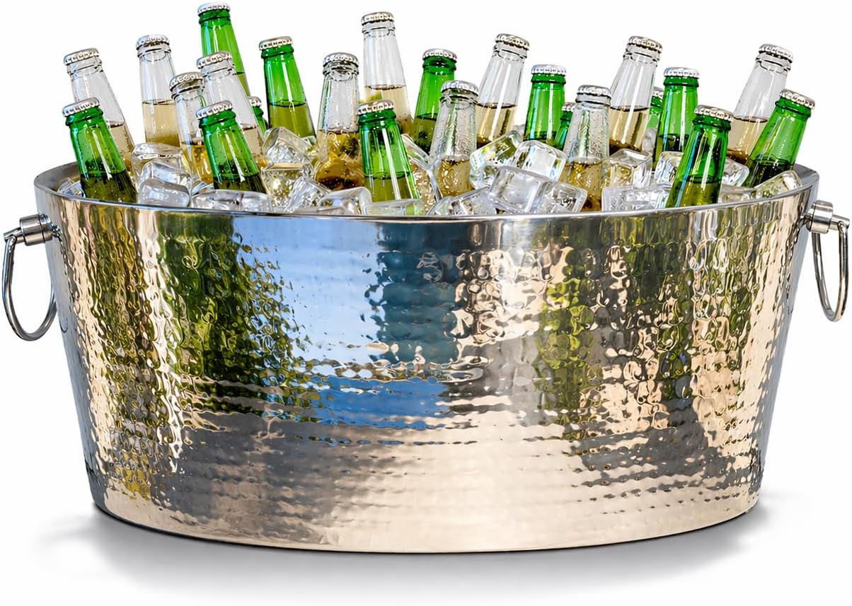 BREKX Armored XL Insulated Beverage Tub for Parties – Stainless Steel Ice Bucket, Large 6.25 Gallon Drink Cooler, Holds 24–30 Bottles, Beer, Wine & Champagne