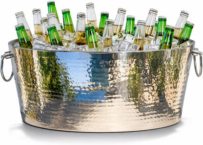 BREKX Armored XL Insulated Beverage Tub for Parties – Stainless Steel Ice Bucket, Large 6.25 Gallon Drink Cooler, Holds 24–30 Bottles, Beer, Wine & Champagne