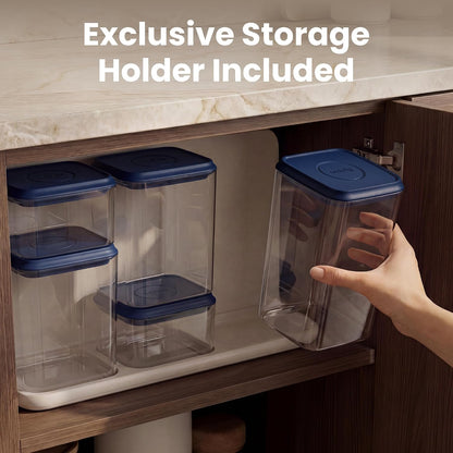 SMIRLY Glass Airtight Food Storage Containers with Pop Lids - Blue | BPA-Free Air Tight Pantry Storage Containers for Cereal Flour Sugar, Food Storage Containers 5 Pcs (0.7Qt*2, 1.7Qt*2, 2.1Qt)