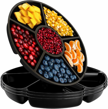 R-kay 4 Pack, 6 Sectional Clear Plastic Serving Trays For Party - Heavy Duty Party Trays For Serving Food - 12 Inch Trays And Platters - Veggie Tray Platter/Divided Serving Tray