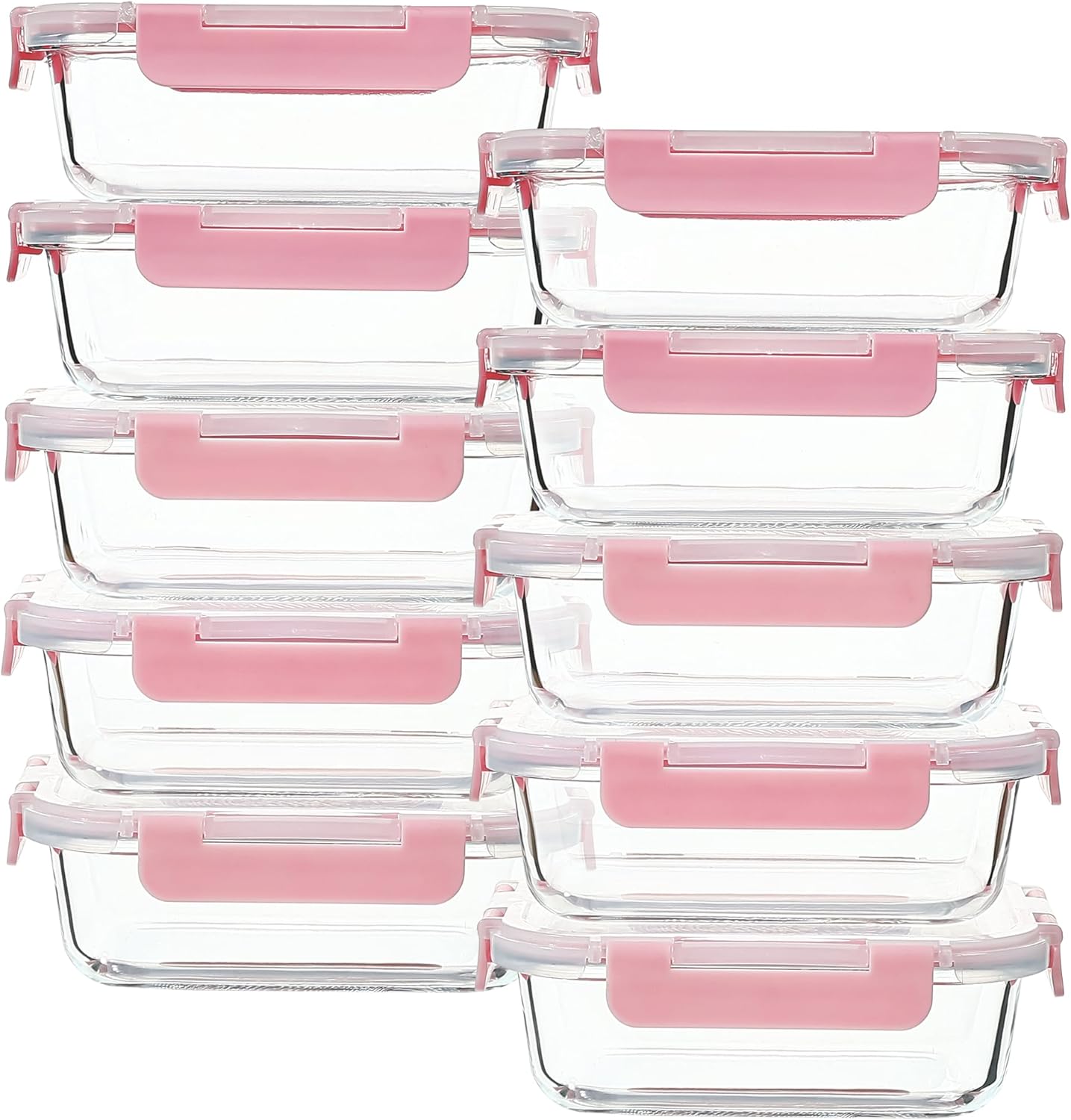 Glass Food Storage Containers 10 Pack - 22Oz Meal Prep Container Set with Lid, Airtight Snap Lock, Microwave Freezer Oven Dishwasher Safe, Lunch Box for Work, Grey