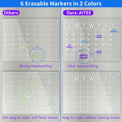 AITEE All-in-One Magnetic Dry Erase Board for Fridge, 2-Pack Acrylic Calendar & Memo Set with 6 Markers (3 Colors), Eraser, Holder, Reusable 16x12 Inch Planner