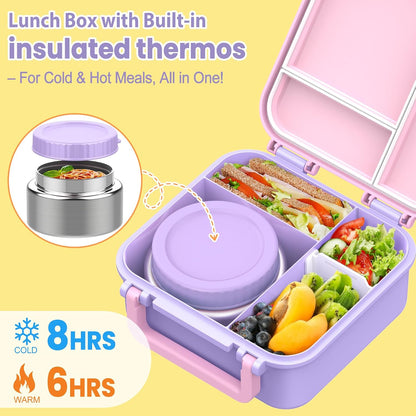 JOOPETALK Bento Lunch Box Set for Kids with 9oz Soup Thermo, Insulated Lunch Bag,Leak-proof BPA-free Lunch Food Container with 3-4 Conpartments for School Travel-Blue