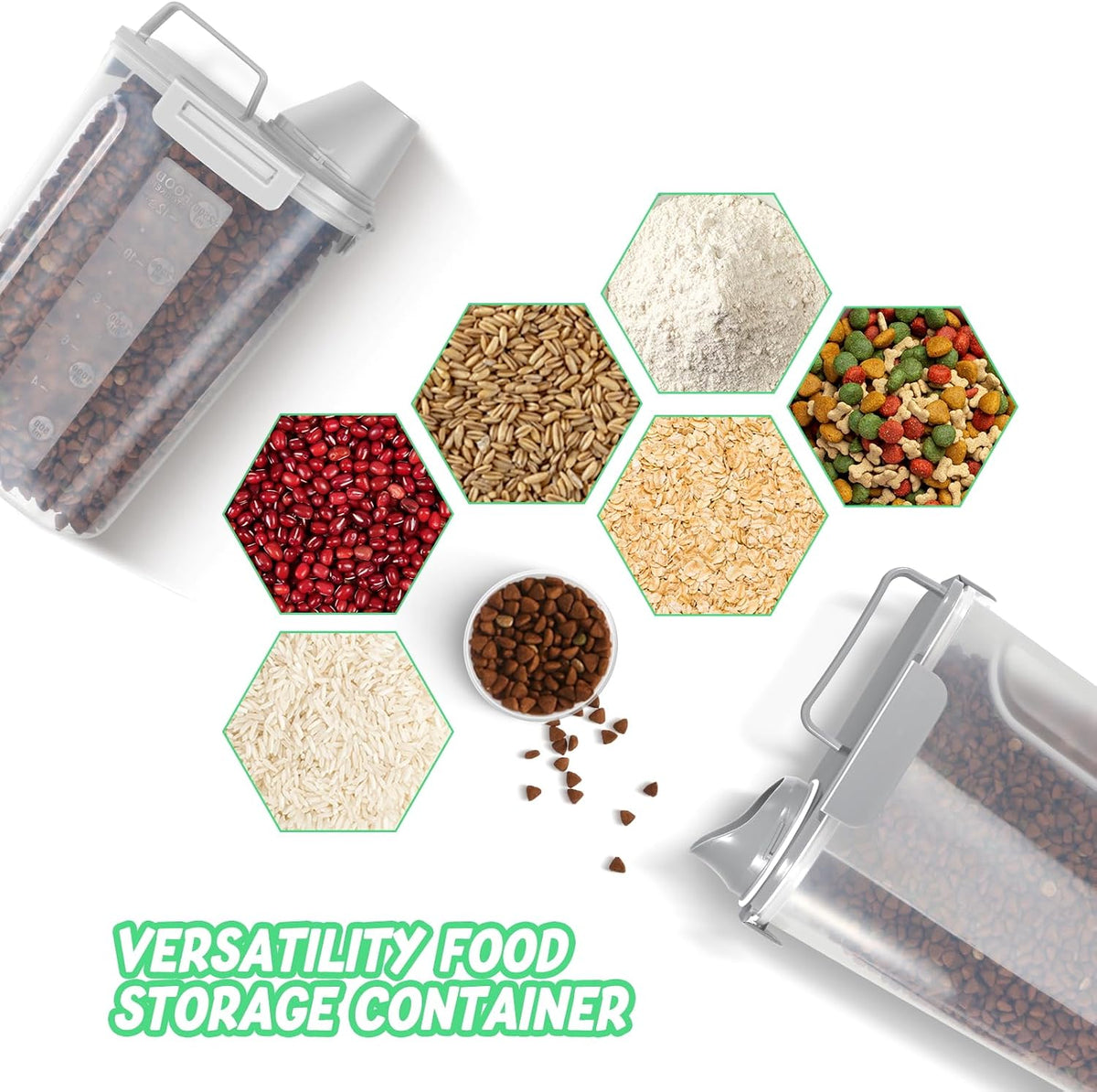 LEAWALK 5Lbs Airtight Cat Dog Food Storage Container with Upgraded Large Nozzle BPA-Free, Pet Food Storage Containers for Rice, Grain, Pet Food, Flour, Dog Treat Storage (Dark Gray, 5L-1pack)