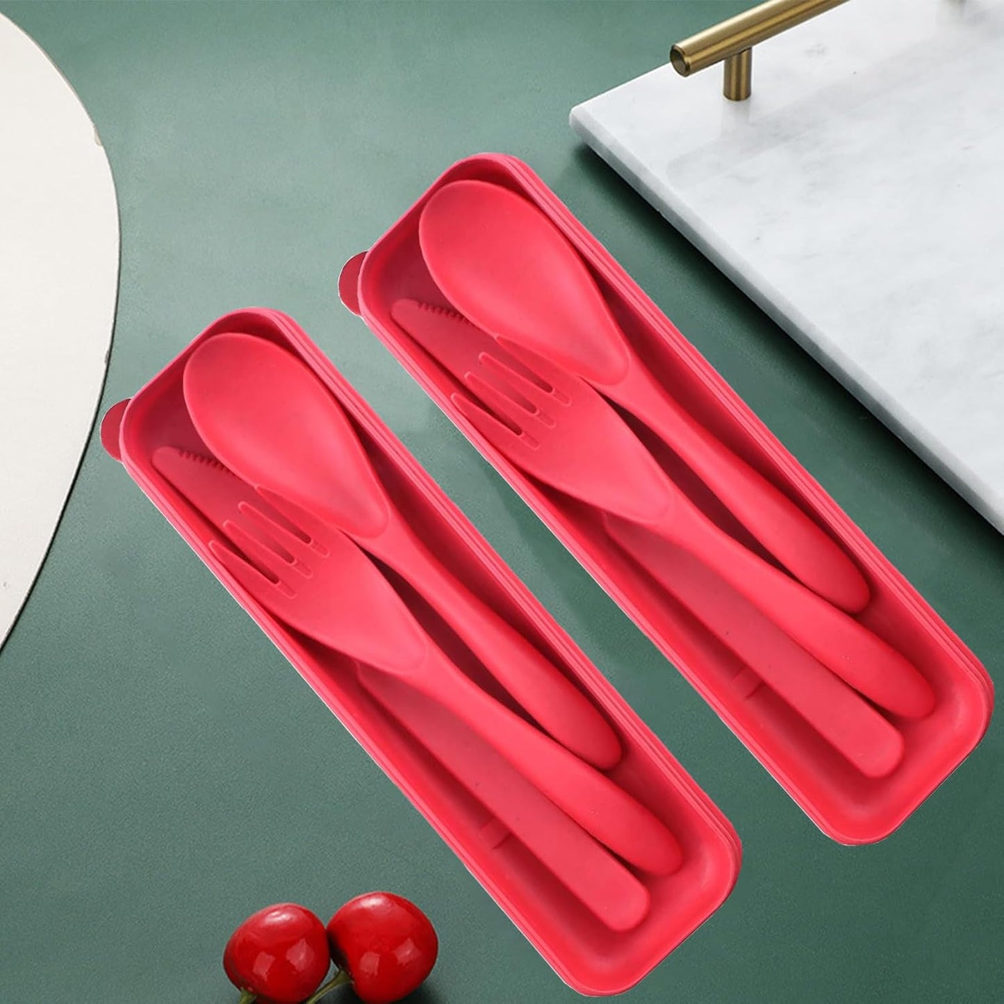 Reusable Travel Utensils Set with Case, 4 Sets Wheat Straw Portable Plastic Fork Spoons Knife Cutlery, Camping Eco-Friendly BPA Free Tableware for Kids Adults Work Picnic or Daily Use (Colorful)