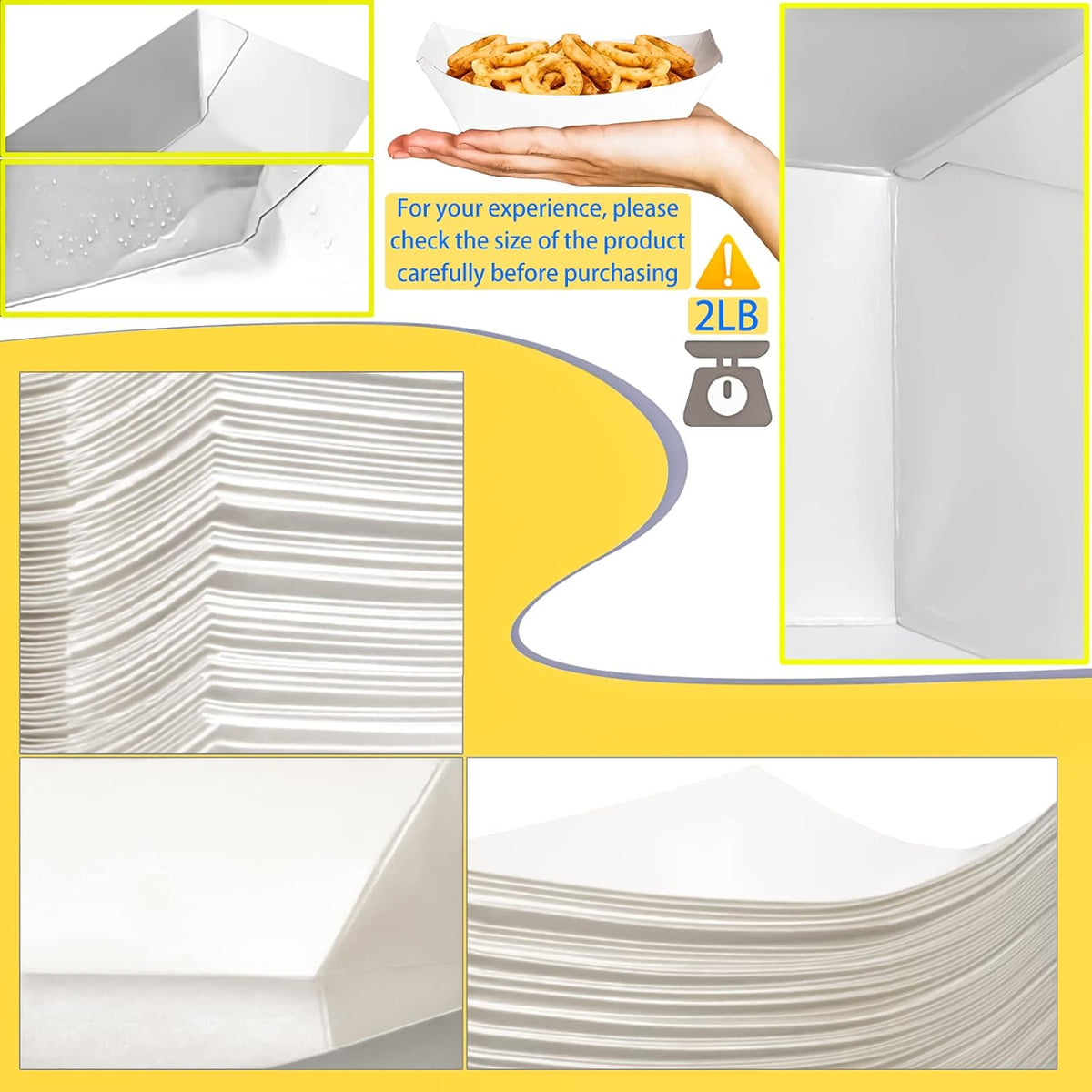 100 Pack 2lb Paper Food Trays, Heavy-Duty Paper Food Boat Disposable Serving Basket Tray for French Fries Nachos Snack Hot Dog Taco BBQ Popcorn Party Picnic Wedding Party (Brown)