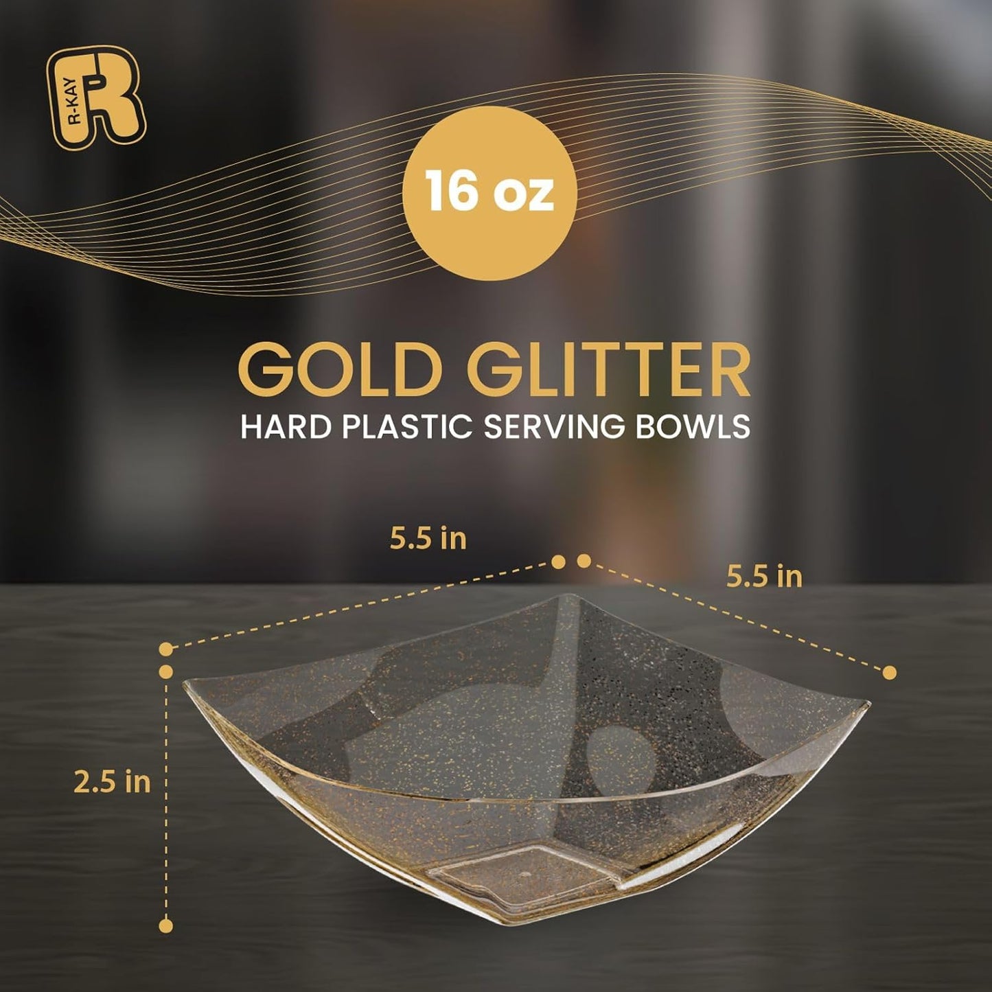 R-kay 6 Pack Square Plastic Serving Bowls - Clear Plastic bowls 16 Oz - Disposable Serving Bowls Heavy Duty For Weddings Catering And Birthday parties