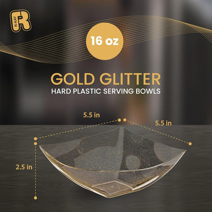 R-kay 6 Pack Square Plastic Serving Bowls - Clear Plastic bowls 16 Oz - Disposable Serving Bowls Heavy Duty For Weddings Catering And Birthday parties