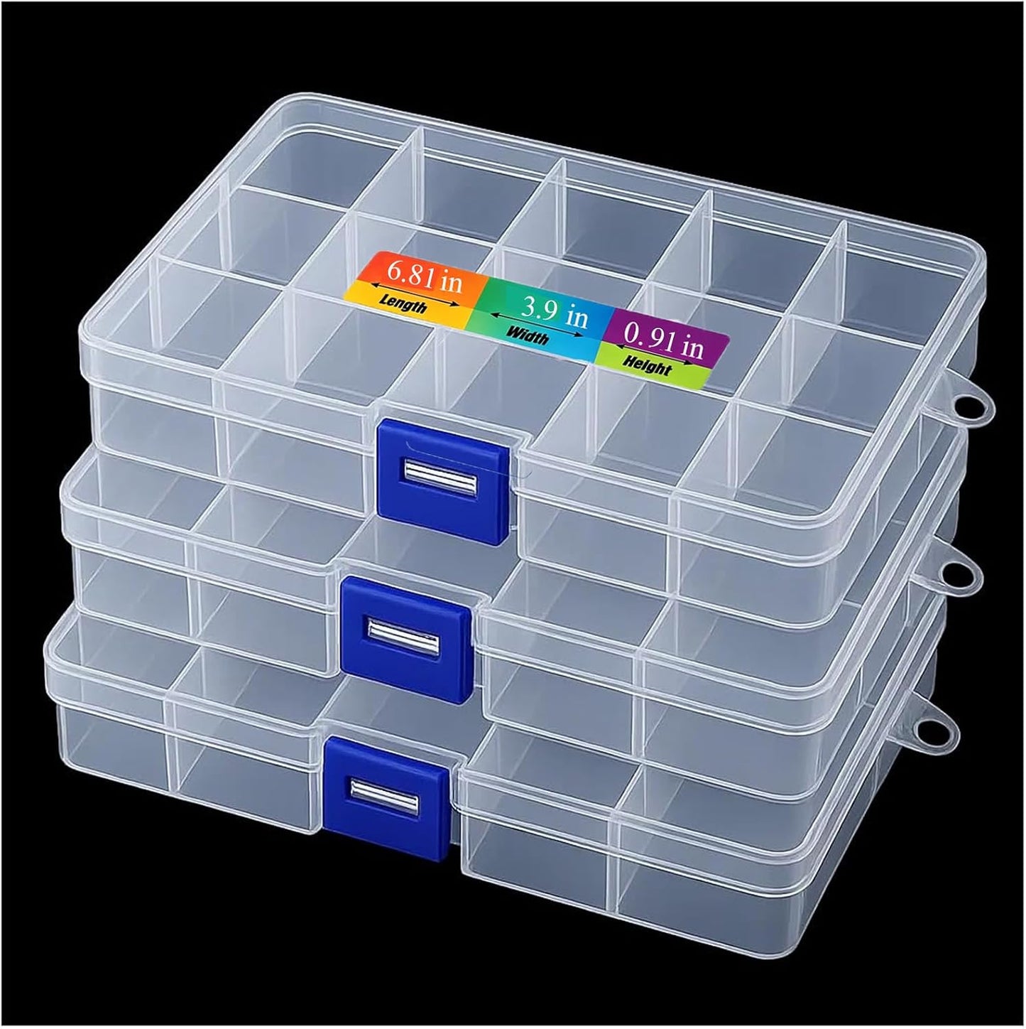 3pcs Clear Storage Small Parts Organizer Box Storage Bin With Dividers Multi Compartment for Beads Art DIY Tackle Box Organizer (10 - compartment in length)