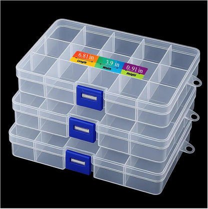 3pcs Clear Storage Small Parts Organizer Box Storage Bin With Dividers Multi Compartment for Beads Art DIY Tackle Box Organizer (10 - compartment in length)
