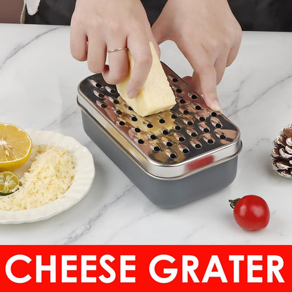 Cheese Grater Citrus Lemon Zester with Food Storage Container & Lid - Perfect For Hard Parmesan Or Soft Cheddar Cheeses, Ginger, Vegetables, Butter, Chocolate & Nutmeg, Gray