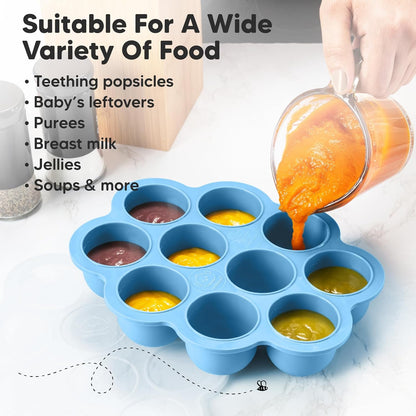KeaBabies Silicone Food Freezer Trays with Lid, 2oz x 10 Pods Baby Food Storage Containers, Easy Puree Meal Prep, Breast Milk Silicone Freezer Molds, Dishwasher, Microwave Safe, BPA-Free (Slate)