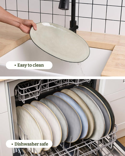 famiware Serving Platter, Oval 15.59/14.3/12.9inch Serving Dishes for Entertaining, Serving Bowls, Microwave Safe, Stoneware Serving Trays for Party, Food, Turkey, Cheese, Ocean Series, Vanilla White