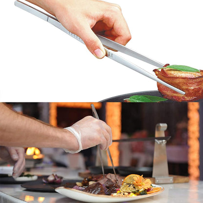 2 Pcs 12-Inch Cooking Tweezers Tongs,Extra-Long Stainless Steel Kitchen Tweezer Tongs - Black