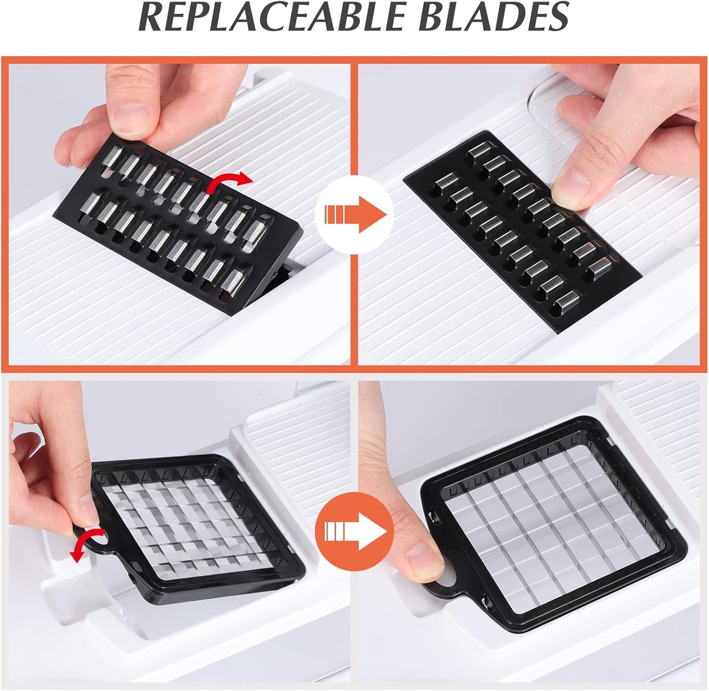 KEOUKE Vegetable Chopper Mandoline Slicer Grey - 12 in 1 Interchangeable Blades Food Chopper with Container, Hand Guard & Drainer, Veggie Dicer Kitchen Gadget for Onion, Cucumber, Tomato, Fruit