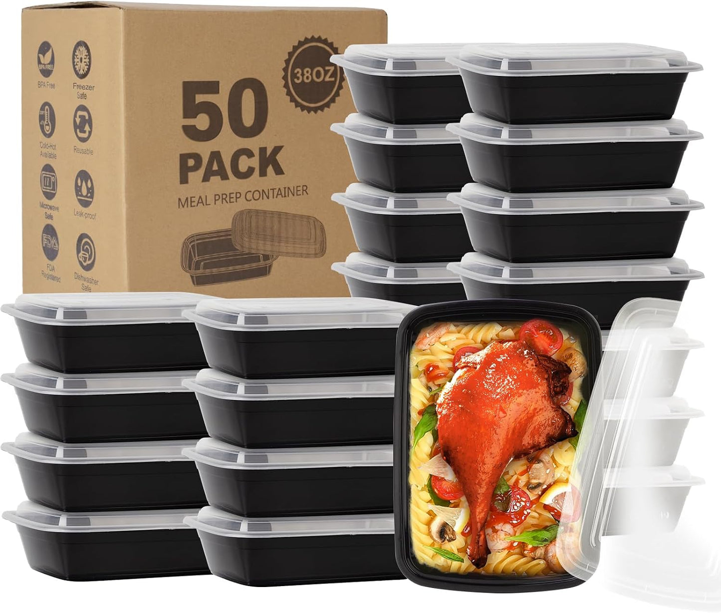 50 Pack- Meal Prep Containers 32oz, Plastic Food Prep Containers Reusable, Leakproof To Go Food Containers with Lids, BPA-Free, Microwave/Dishwasher/Freezer Safe