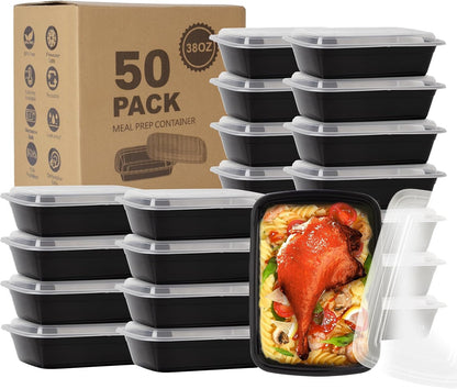 50 Pack- Meal Prep Containers 32oz, Plastic Food Prep Containers Reusable, Leakproof To Go Food Containers with Lids, BPA-Free, Microwave/Dishwasher/Freezer Safe