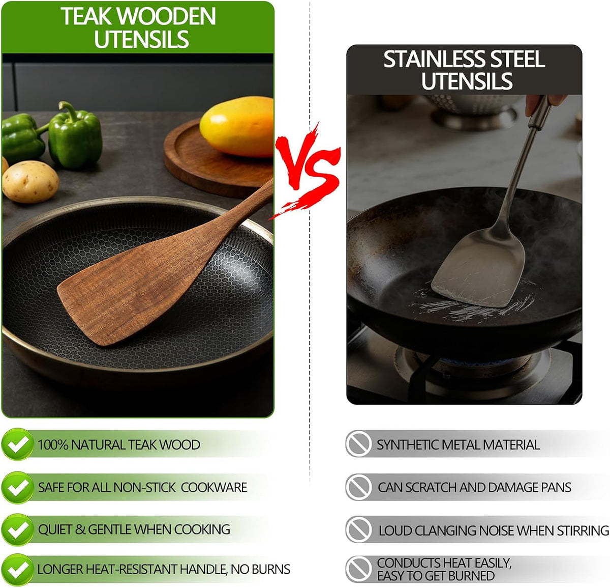 Wooden Spoons for Cooking, Natural Teak Wooden Kitchen Utensils Set Wooden Utensils for Cooking Wooden Cooking Utensils Wooden Spatulas for Cooking (10)