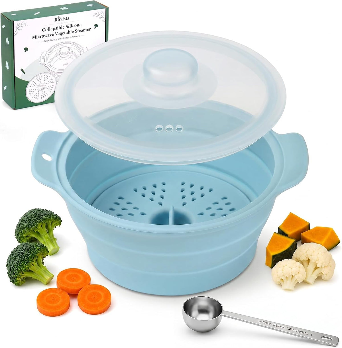 42oz Collapsible Silicone Microwave Steamer for Vegetables, Green