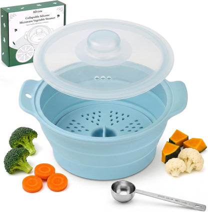 42oz Collapsible Silicone Microwave Steamer for Vegetables, Green