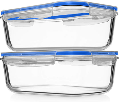 8 Cups/ 63 Oz 4 Piece (2 containers + 2 Lids) Large Glass Food Storage/ Baking Containers with Locking Lids . Ideal for Storing food, vegetables or fruits. BPA Free & Leak Proof -Microwave, Oven Safe