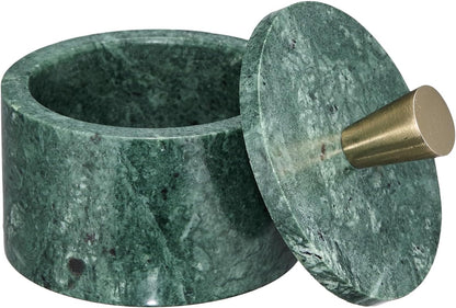 Queenza White Marble Salt Cellar with Lid and Brass Knob, 3 Inch Salt Box